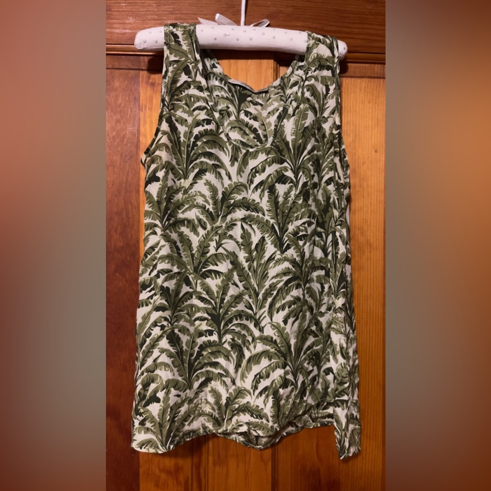 Uterque Green and White Tank Top Elegant Style - silk top